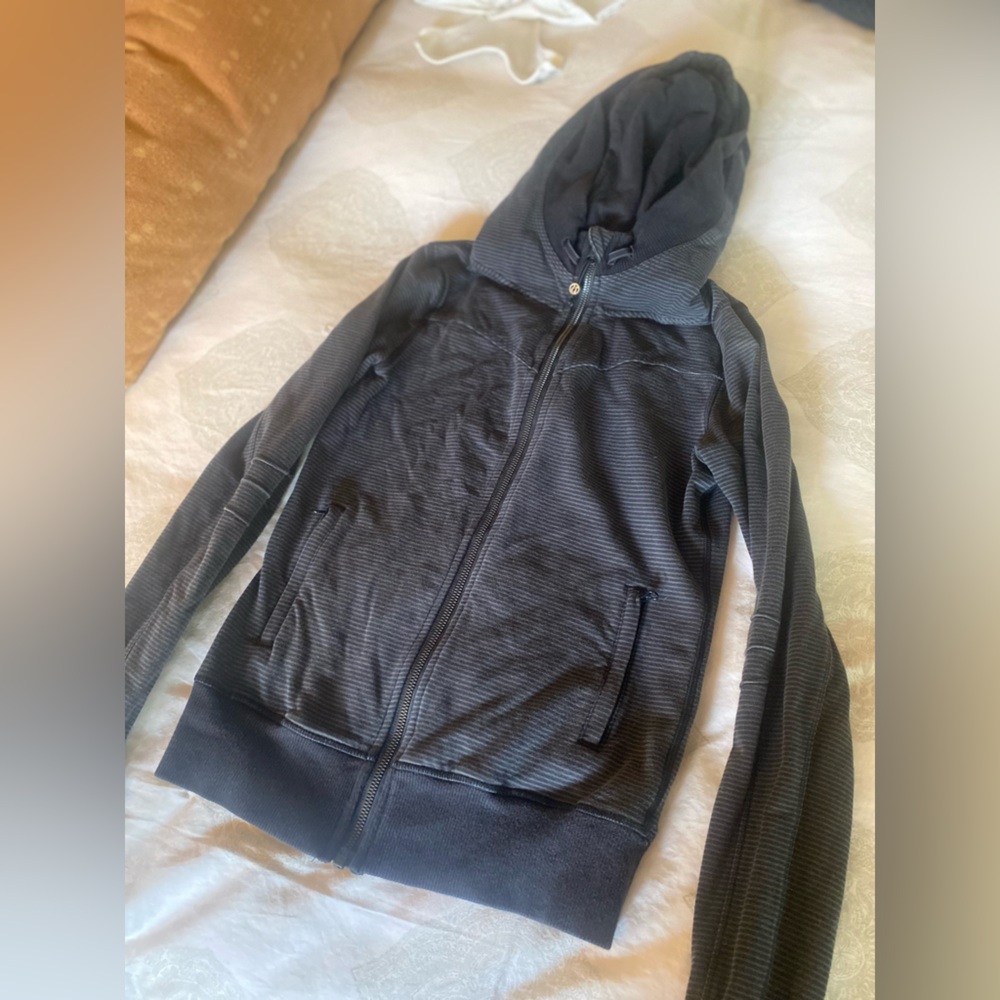 Lulu Gray Stripe Zip-Up Hoodie